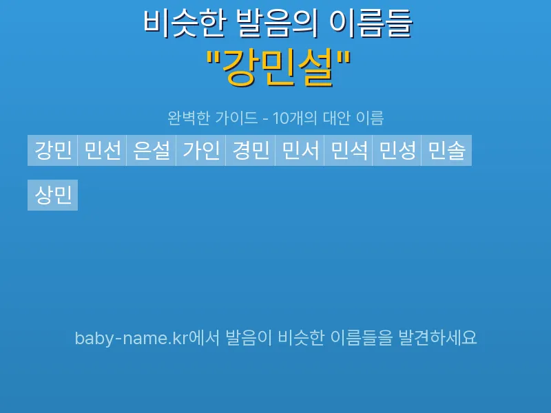 강민설 비슷한 발음 이름 추천 인포그래픽: 유사도 기반 아기 이름 추천 및 작명 참고용 이름 목록
