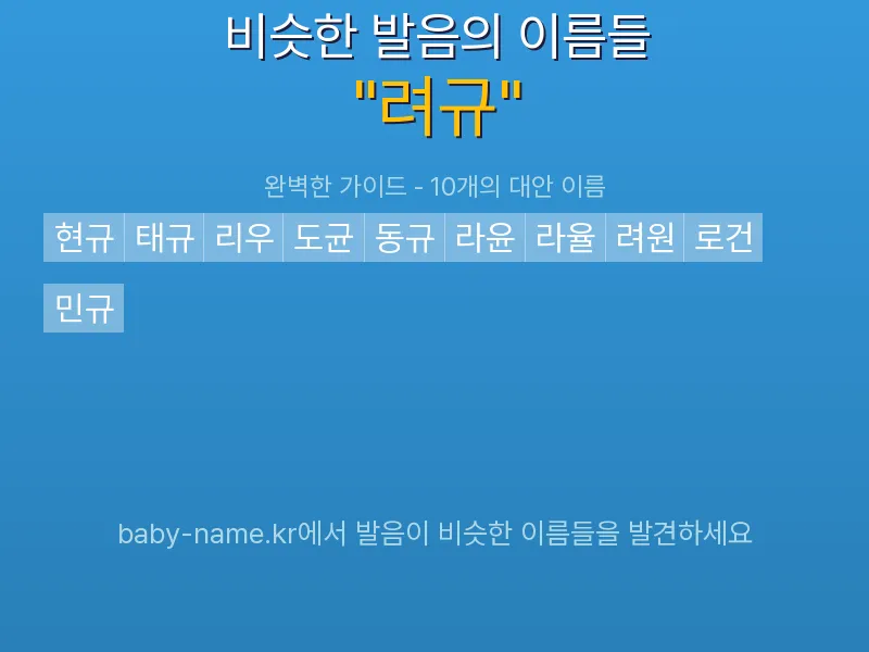 려규 비슷한 발음 이름 추천 인포그래픽: 유사도 기반 아기 이름 추천 및 작명 참고용 이름 목록