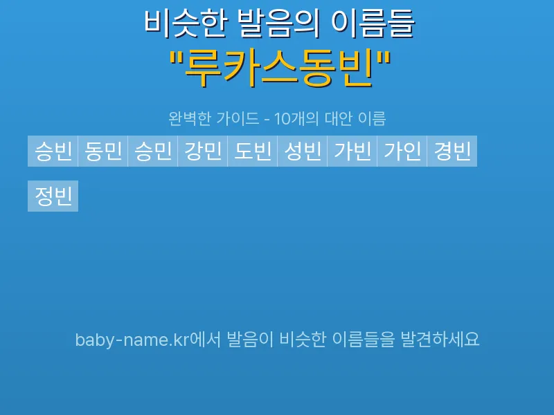 루카스동빈 비슷한 발음 이름 추천 인포그래픽: 유사도 기반 아기 이름 추천 및 작명 참고용 이름 목록