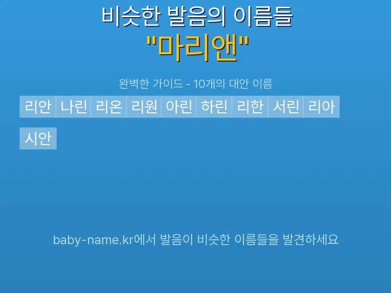 마리앤 비슷한 발음 이름 추천 인포그래픽: 유사도 기반 아기 이름 추천 및 작명 참고용 이름 목록