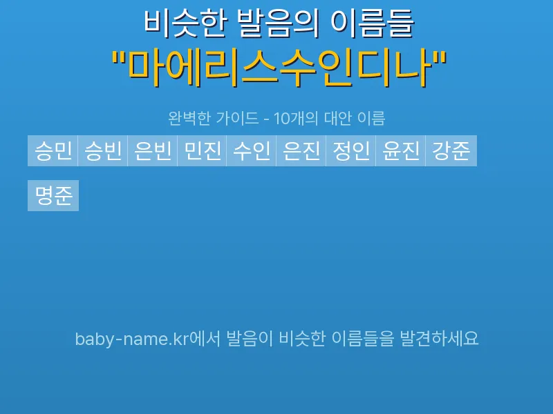 마에리스수인디나 비슷한 발음 이름 추천 인포그래픽: 유사도 기반 아기 이름 추천 및 작명 참고용 이름 목록
