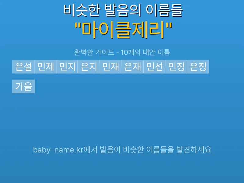 마이클제리 비슷한 발음 이름 추천 인포그래픽: 유사도 기반 아기 이름 추천 및 작명 참고용 이름 목록