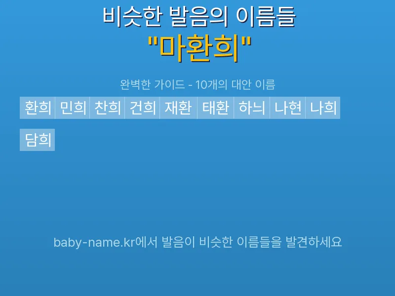 마환희 비슷한 발음 이름 추천 인포그래픽: 유사도 기반 아기 이름 추천 및 작명 참고용 이름 목록