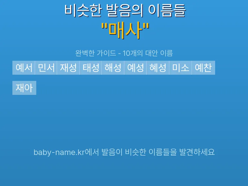 매사 비슷한 발음 이름 추천 인포그래픽: 유사도 기반 아기 이름 추천 및 작명 참고용 이름 목록