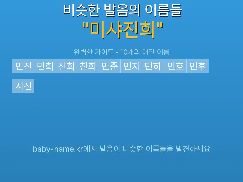 미샤진희 비슷한 발음 이름 추천 인포그래픽: 유사도 기반 아기 이름 추천 및 작명 참고용 이름 목록