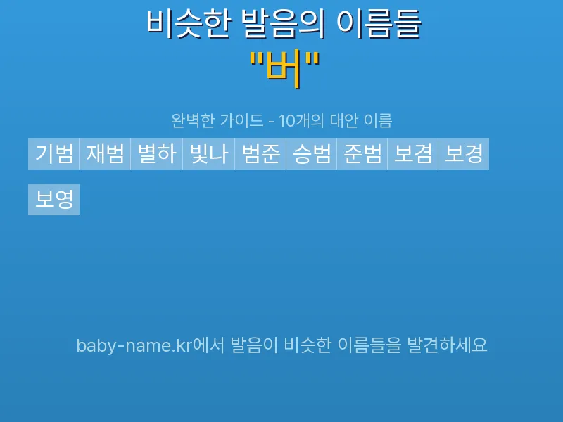 버 비슷한 발음 이름 추천 인포그래픽: 유사도 기반 아기 이름 추천 및 작명 참고용 이름 목록