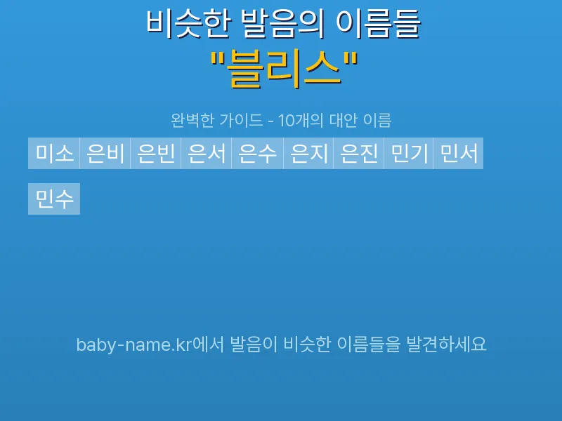 블리스 비슷한 발음 이름 추천 인포그래픽: 유사도 기반 아기 이름 추천 및 작명 참고용 이름 목록