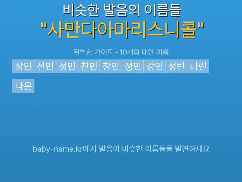 사만다아마리스니콜 비슷한 발음 이름 추천 인포그래픽: 유사도 기반 아기 이름 추천 및 작명 참고용 이름 목록