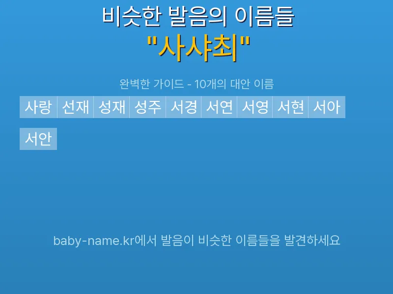 사샤최 비슷한 발음 이름 추천 인포그래픽: 유사도 기반 아기 이름 추천 및 작명 참고용 이름 목록