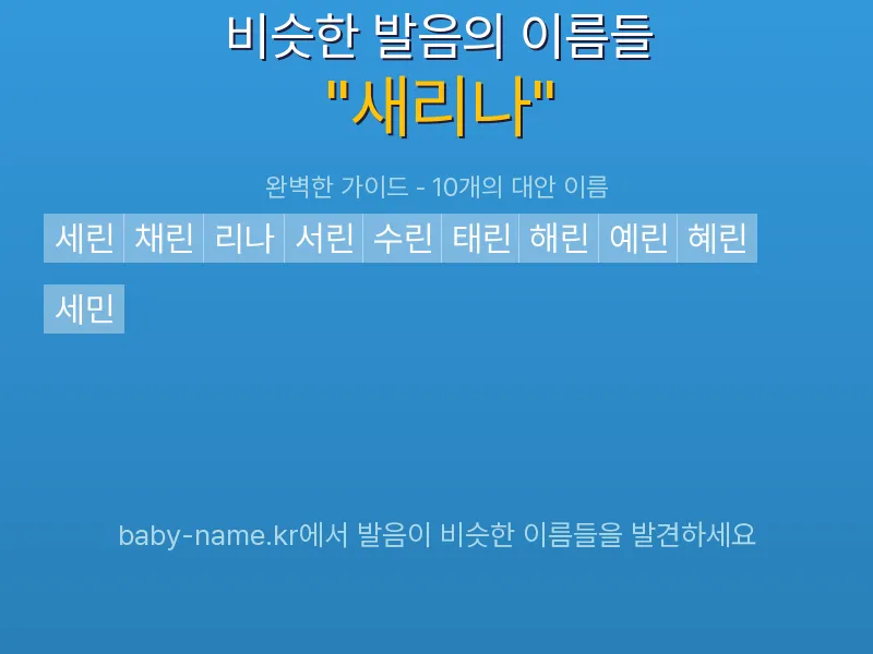 새리나 비슷한 발음 이름 추천 인포그래픽: 유사도 기반 아기 이름 추천 및 작명 참고용 이름 목록