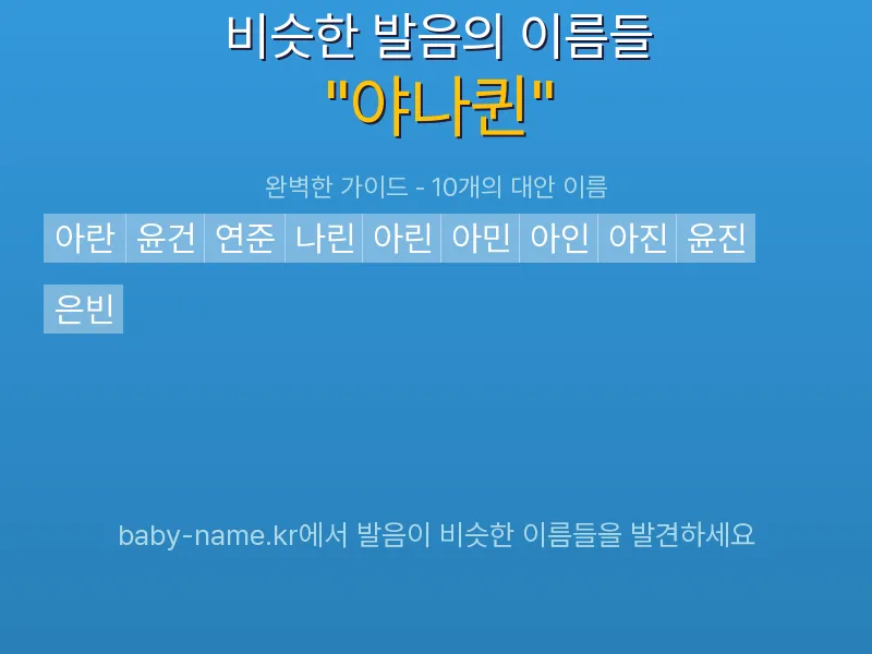 야나퀸 비슷한 발음 이름 추천 인포그래픽: 유사도 기반 아기 이름 추천 및 작명 참고용 이름 목록