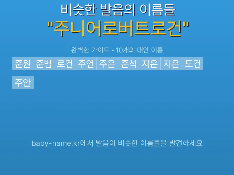 주니어로버트로건 비슷한 발음 이름 추천 인포그래픽: 유사도 기반 아기 이름 추천 및 작명 참고용 이름 목록