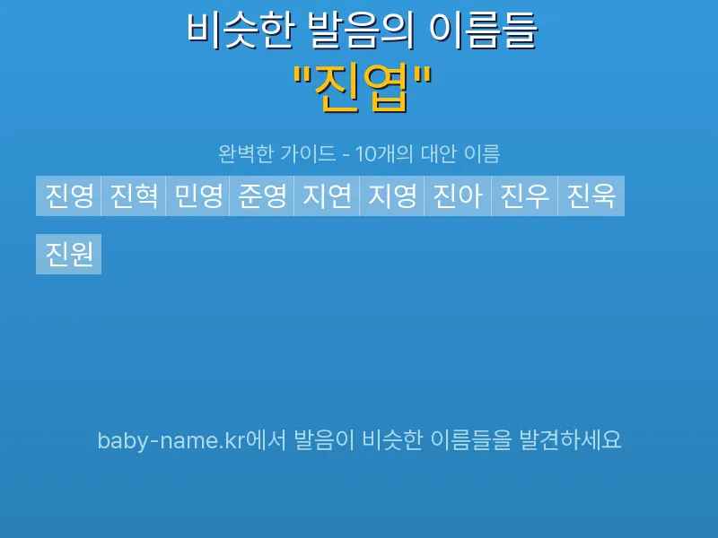 진엽 비슷한 발음 이름 추천 인포그래픽: 유사도 기반 아기 이름 추천 및 작명 참고용 이름 목록