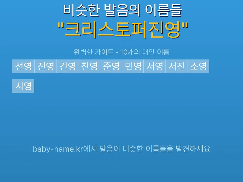 크리스토퍼진영 비슷한 발음 이름 추천 인포그래픽: 유사도 기반 아기 이름 추천 및 작명 참고용 이름 목록