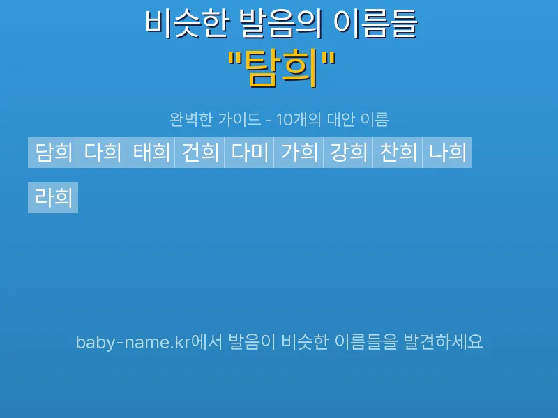 탐희 비슷한 발음 이름 추천 인포그래픽: 유사도 기반 아기 이름 추천 및 작명 참고용 이름 목록