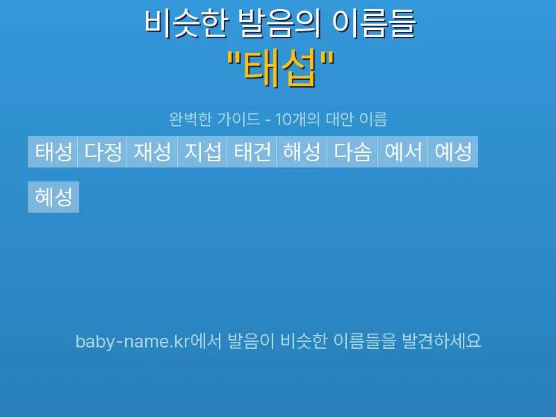 태섭 비슷한 발음 이름 추천 인포그래픽: 유사도 기반 아기 이름 추천 및 작명 참고용 이름 목록