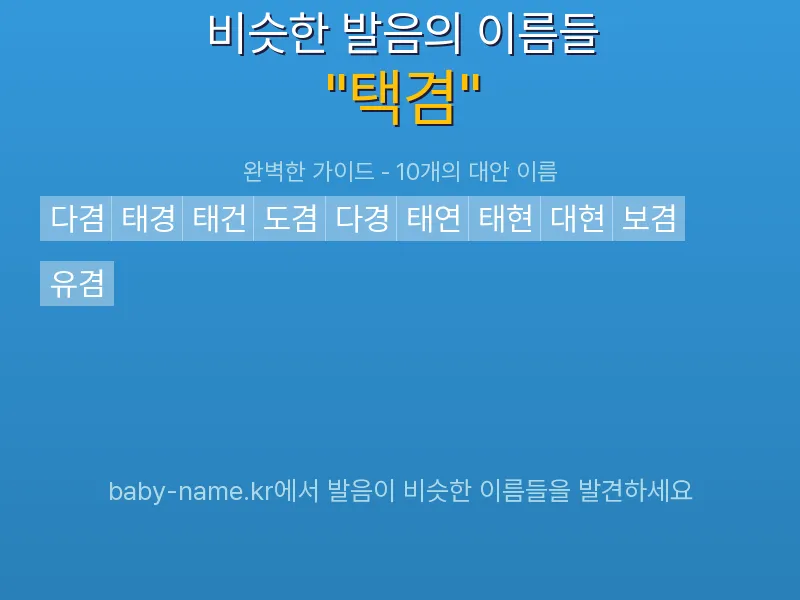 택겸 비슷한 발음 이름 추천 인포그래픽: 유사도 기반 아기 이름 추천 및 작명 참고용 이름 목록