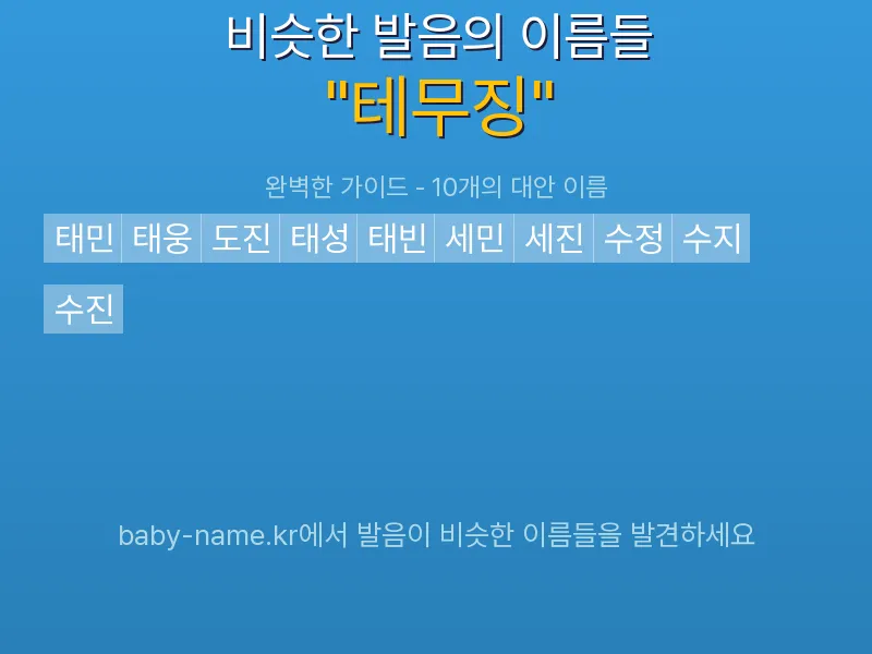 테무징 비슷한 발음 이름 추천 인포그래픽: 유사도 기반 아기 이름 추천 및 작명 참고용 이름 목록