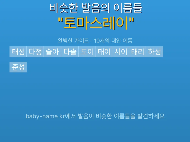 토마스레이 비슷한 발음 이름 추천 인포그래픽: 유사도 기반 아기 이름 추천 및 작명 참고용 이름 목록