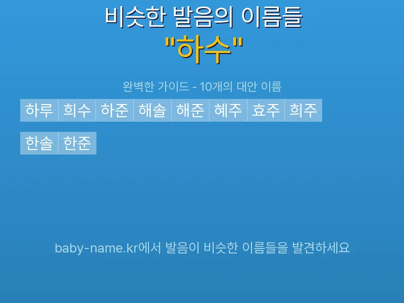 하수 비슷한 발음 이름 추천 인포그래픽: 유사도 기반 아기 이름 추천 및 작명 참고용 이름 목록